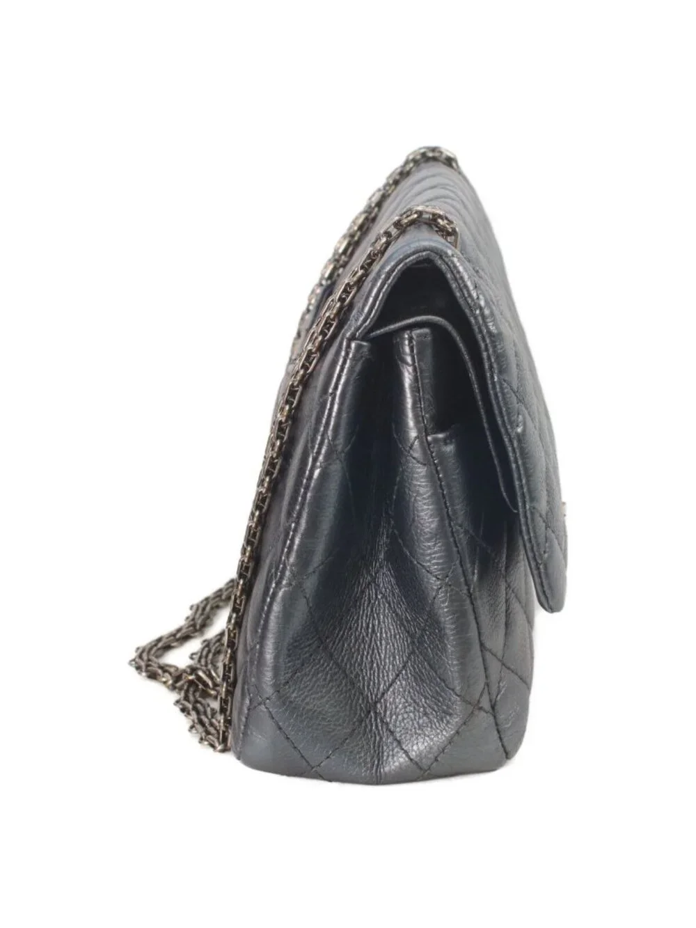 Chanel Metallic Blue Gray Vintage Calf Silver Quilted 2.55 Large Chain Handbag